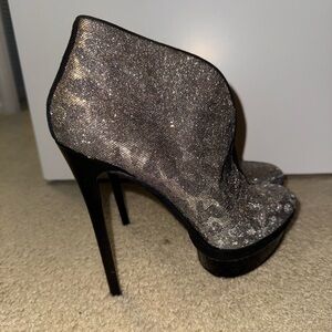 Brian Atwood Glitter Platform High-Heel Ankle Boots - Silver